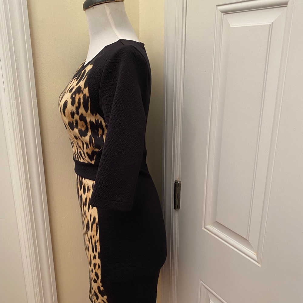 Zara W & B Collection Leopard Print Blk Dress - image 7